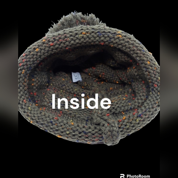 C.C Exclusives Olive Green Oversized Cable Knit Confetti Pom Pom Hat Women's - Picture 9 of 9